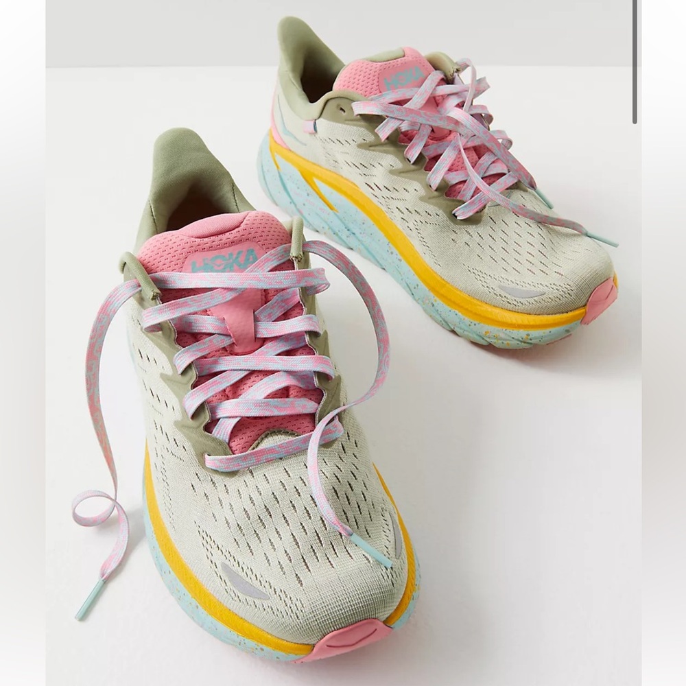 Hoka Free People Movement Clifton 8 Sneakers, Light Pink Seaweed, Size 7.5, EUC